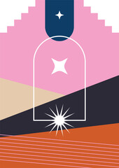 Stairs abstract colorful Flat Boho Geometric Neutral Color design Poster