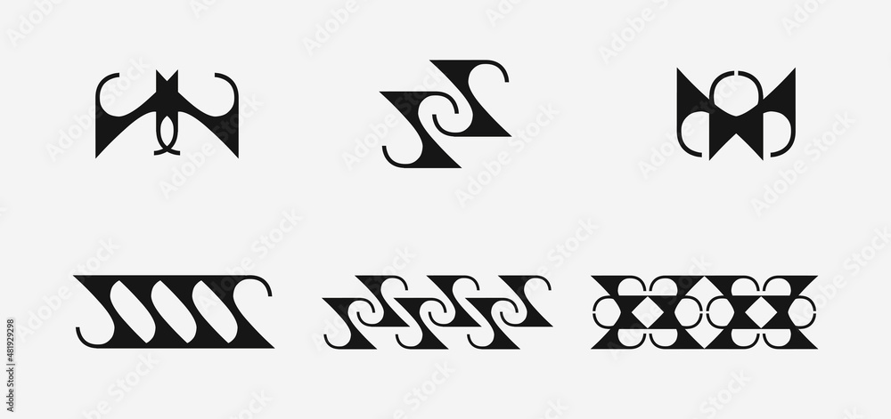 Poster set of black geometric shape design. abstract pattern border element style isolated on white backgro