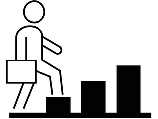 Man on stairs going up icon. Promotion symbol, business man going up the chart. EPS 10 vector illustration.