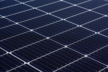Close up shot Power solar panels , Green energy concept. Care of the Environment, Solar cell, Clean energy.