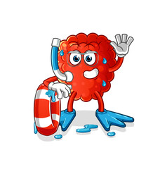 Fototapeta premium raspberry swimmer with buoy mascot. cartoon vector