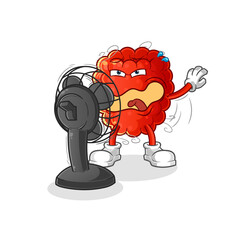 raspberry in front of the fan character. cartoon mascot vector