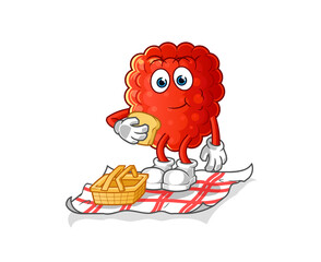 raspberry on a picnic cartoon. cartoon mascot vector