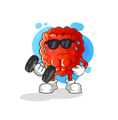 Obraz premium raspberry lifting dumbbell vector. cartoon character