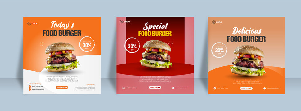 Burger social media feed post template social media instagram for food promotion simple banner frame