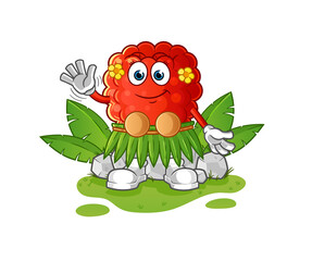 raspberry hawaiian waving character. cartoon mascot vector
