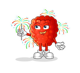 raspberry with fireworks mascot. cartoon vector