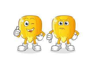 corn kernel thumbs up and thumbs down. cartoon mascot vector