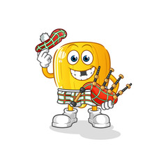 Obraz premium corn kernel scottish with bagpipes vector. cartoon character