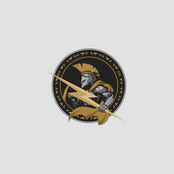 Emblem Logo of the Spartan Warrior with Electricity Weapon best for your company