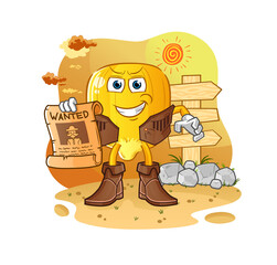 Naklejka premium corn kernel cowboy with wanted paper. cartoon mascot vector