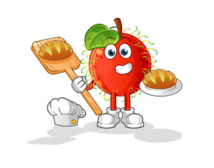rambutan baker with bread. cartoon mascot vector