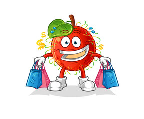 rambutan shoping mascot. cartoon vector