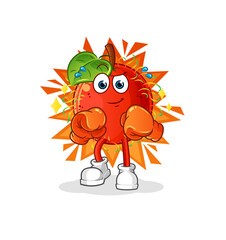 rambutan boxer character. cartoon mascot vector