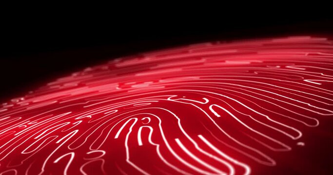 Fingerprint in Neon Red to Blue lighting on black background