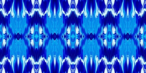 Geometric indigo blue ombre tie dye batik stripe border pattern. Seamless shibori space dyed striped effect fashion trim edging. Washed out boho beach wear ribbon endless tape.