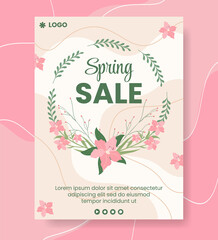 Spring Sale with Blossom Flowers Poster Template Flat Design Illustration Editable of Square Background Suitable for Social Media or Greeting Card