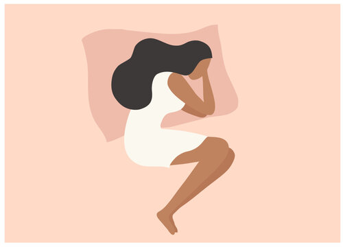 Happy woman sleeping well on bed vector illustration
