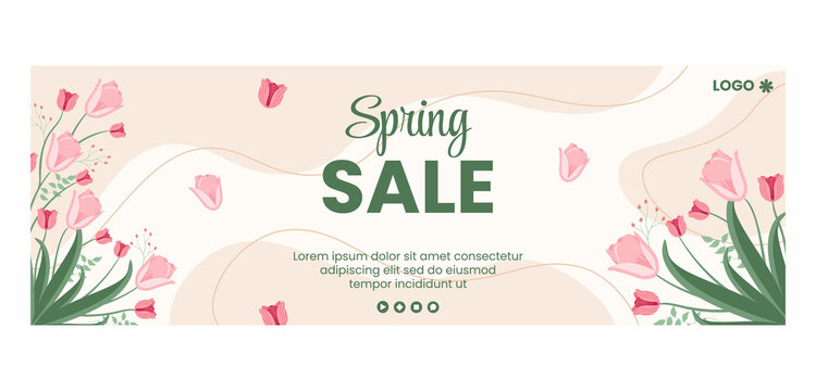 Spring Sale with Blossom Flowers Cover Template Flat Design Illustration Editable of Square Background Suitable for Social Media or Greeting Card