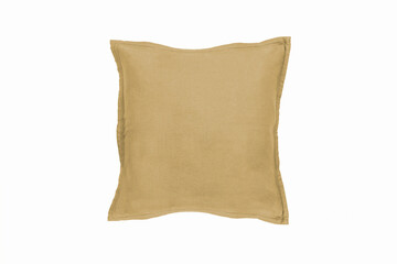 Decorative soft pillow,.linen on light yellow, isolated on white background