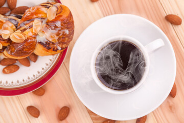hot coffee cup and dessert