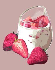 Srawberry yakult pictures,healthy drink, presh, art.illustration, vector