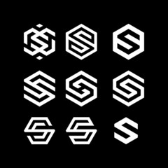 Set logo initials letter S hexagon