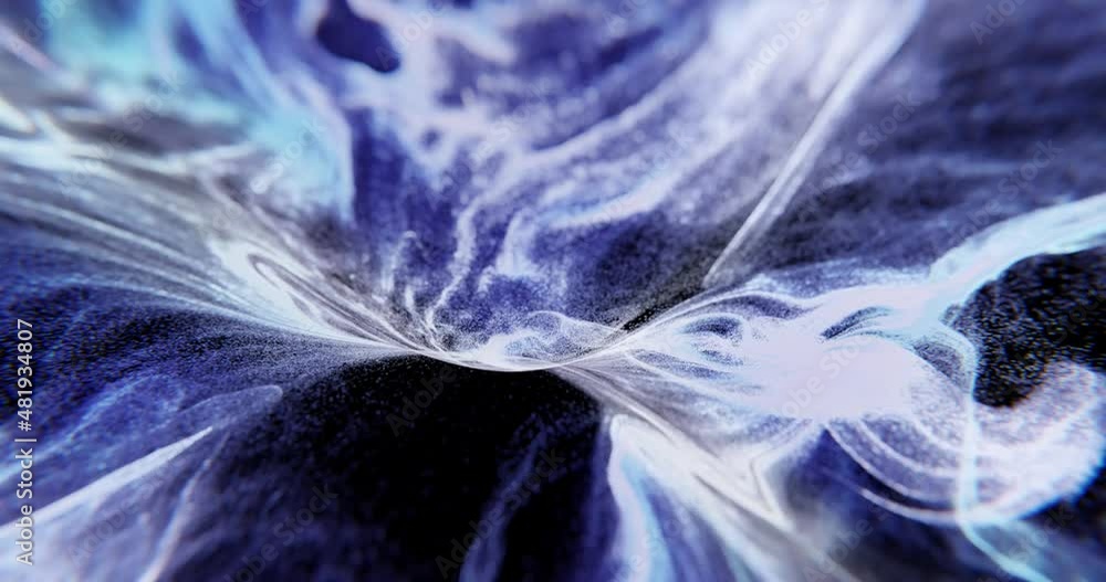 Poster abstract seamless loop of flowing animation. neon blue and white glowing twisted lines and particles