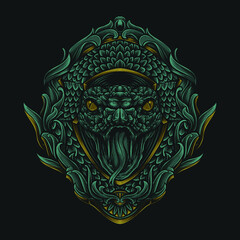 artwork illustration and t shirt design viper snake engraving ornament