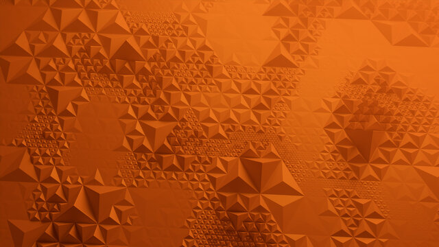 Atmospheric Futuristic Surface with Tetrahedrons. Orange, Polygonal 3d Texture.