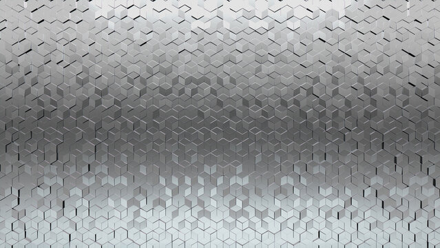 Glossy Tiles arranged to create a 3D wall. Diamond Shaped, Silver Background formed from Luxurious blocks. 3D Render