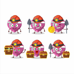 miners pink love gift box cute mascot character wearing helmet