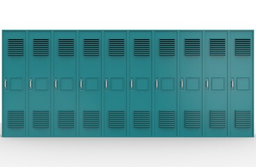 lockers light blue primary secondary school in a row image 3d illustration