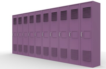 lockers pink primary secondary school in a row image 3d illustration