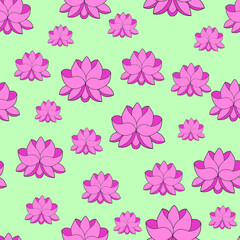 seamless repeat pattern with beautiful and elegant pink lotus motif giving a floating effect on a green background perfect for fabric, scrap booking, wallpaper, gift wrap projects