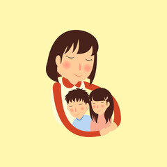 Mother Hug her children, Mother's Day Illustration