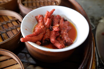 Dim Sum Dumplings on wooden table, Chinese traditional food. Chinese concept. 