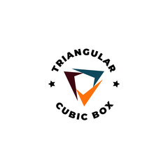 triangular check mark cubical box logo stamp. Vector illustration