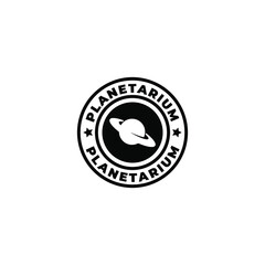 planetarium planet with ring stamp logo concept. Vector illustration