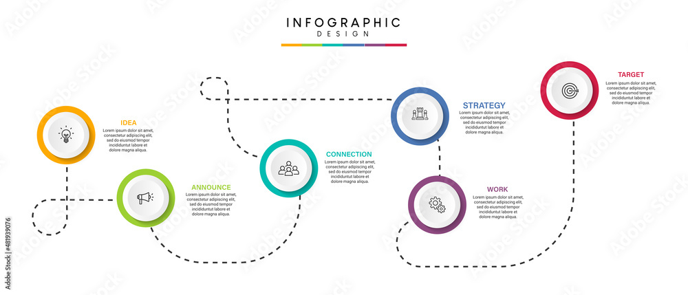 Poster steps business timeline process infographic template design with icons