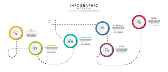 Steps business timeline process infographic template design with icons