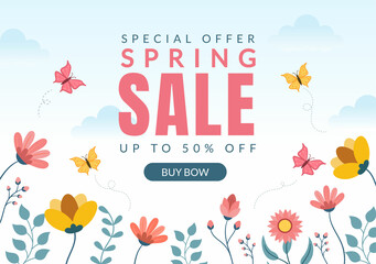 Fototapeta premium Spring Sale Blossom Flowers Background Natural Template Vector Illustration with Season Plant Suitable for Greeting Card, Invitation or Poster