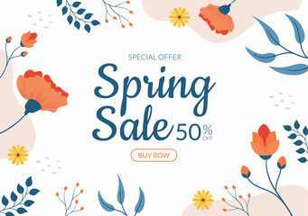 Naklejka premium Spring Sale Blossom Flowers Background Natural Template Vector Illustration with Season Plant Suitable for Greeting Card, Invitation or Poster