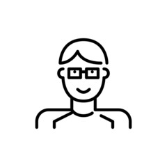 Young nerdy teenager in glasses and a long sleeve. Pixel perfect, editable stroke avatar icon