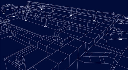 architectural blueprint of HVAC system in BIM vector eps10