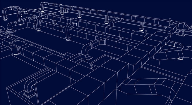 architectural blueprint of HVAC system in BIM vector eps10