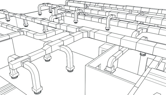 architectural isometric blueprint of HVAC system in BIM vector