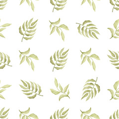 Watercolor leaf seamless pattern