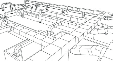 architectural blueprint of HVAC system in BIM vector eps 10