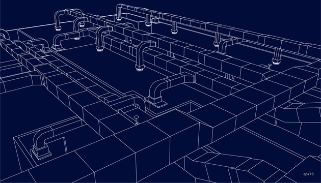 architectural blueprint of HVAC system in BIM vector eps 10